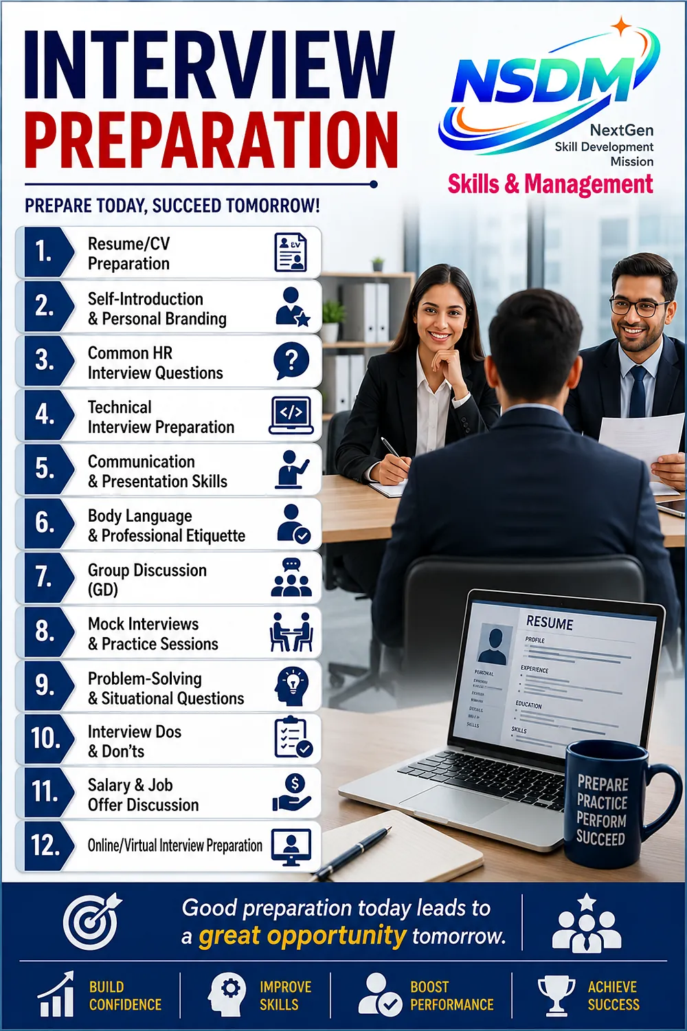 NSDM Computer Interview Preparation - Resume, HR questions, mock interviews, group discussion and more